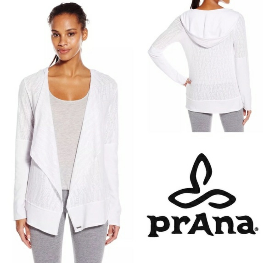 prAna graceful white wrap hooded cardigan sweater